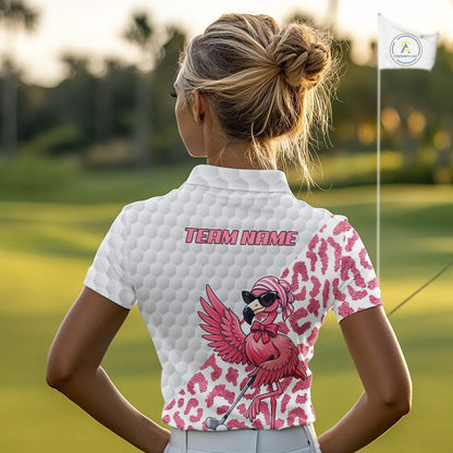 Pink Flamingo Golf Shirt For Women, Funny Leopard Patten Golf Polo Shirt, Ladies Golf Outfit For Team NHT732
