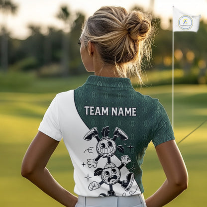 Green White Funny Golf Ball Pattern Womens Golf Polo Shirts Custom Golf Outfits Ladies, Green Golf Tops NHT784