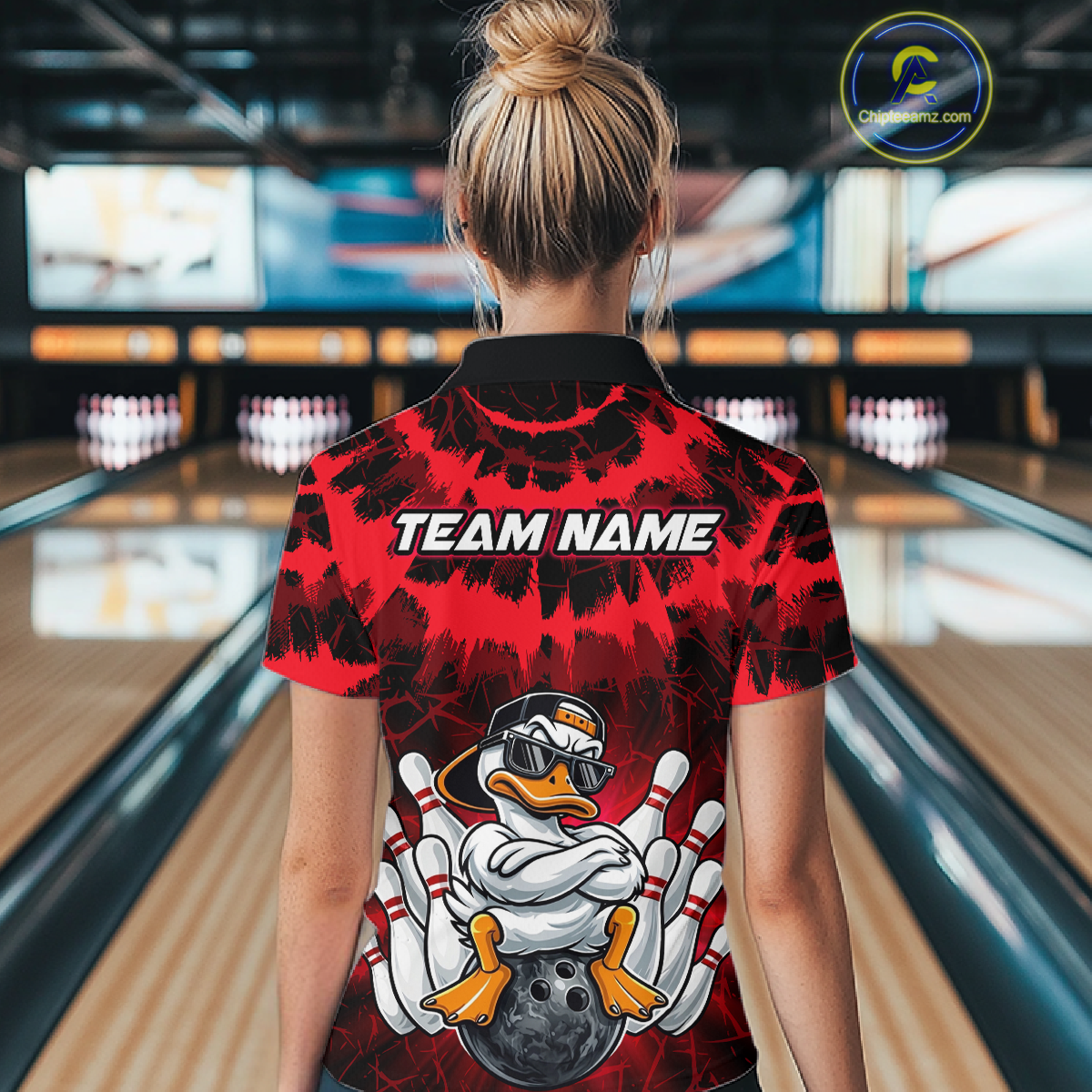 Custom Red Funny Duck Bowling Jersey for Women Bowling Uniform Polo & 1/4 Zip Bowling Team Shirts HNT238