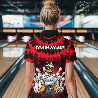 Custom Red Funny Duck Bowling Jersey for Women Bowling Uniform Polo & 1/4 Zip Bowling Team Shirts HNT238