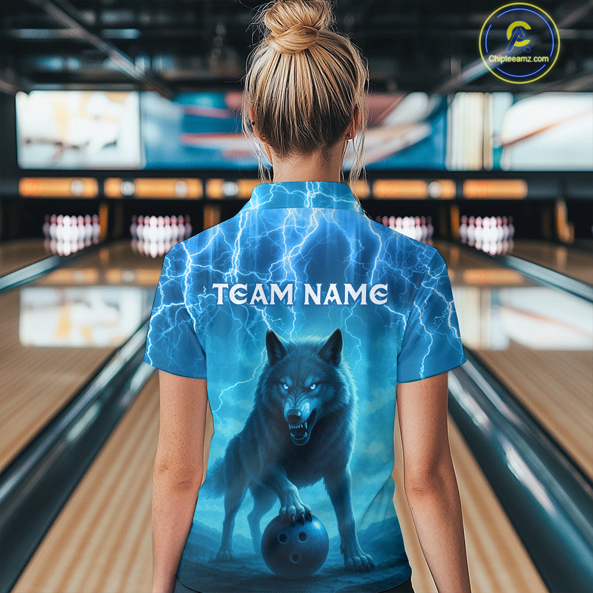 Lightning Wolf Bowling Shirts for Team Women Men Custom Blue Wolf Bowling Jerseys MBL193