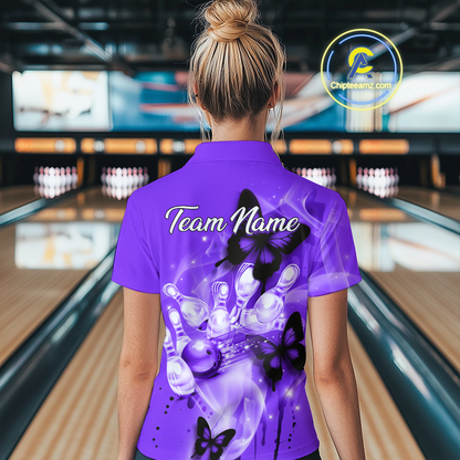 Custom Purple Butterflies Bowling Shirts for Men Women Team MBL120
