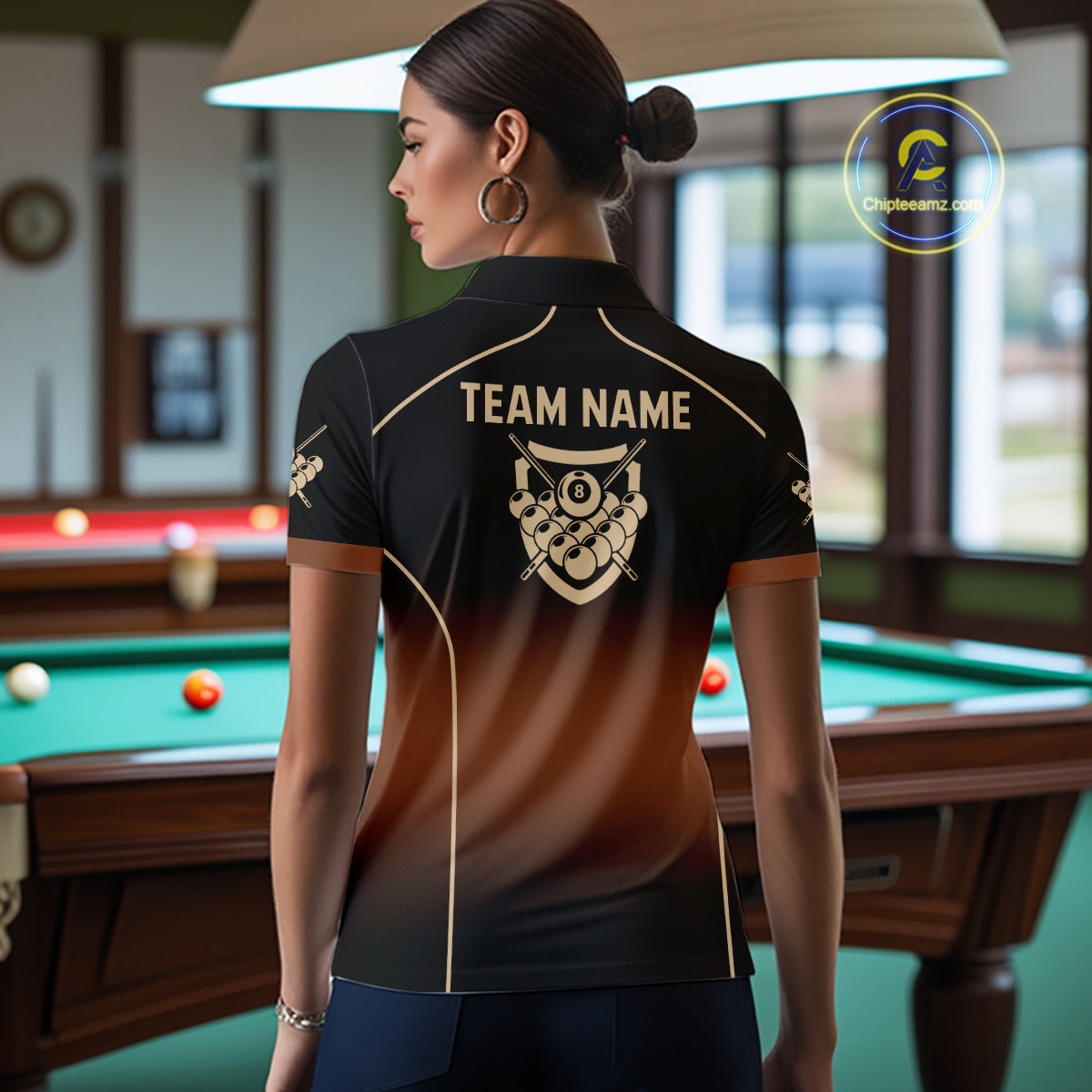 Black And Brown 8 Ball Pool Women Billiard Polo & 1/4-Zip Shirt Custom Billiard Balls Jerseys NYN2442