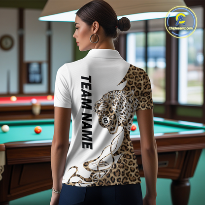 Personalized Leopard 8 Ball Billiard Shirts for Women Billiard Team Jersey Polo & 1/4 Zip Shirts NNT66