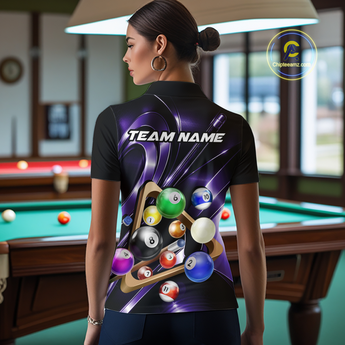Custom Ball Pool Shirts Purple Billiard Shirt for Women Billiard Team Jersey Billiard League NNT180