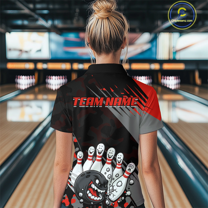 Custom Red Funny Bowling Shirt Crazy Bowling Jersey Women Polo & 1/4 Zip Bowling Outfit QZT785