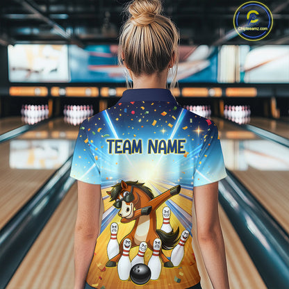 Funny Horse Bowling Jersey for Women Custom Bowling Team Shirts Bowling League Polo & 1/4 Zip HNT182