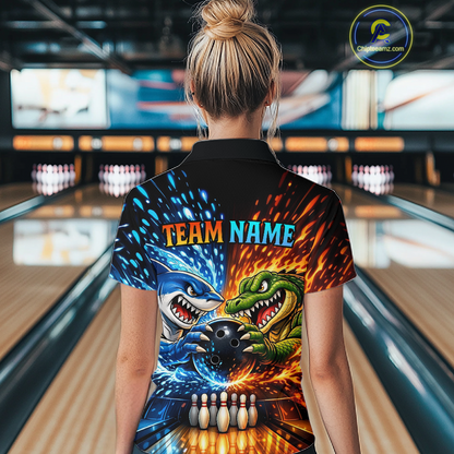 Custom Flame Shark and Alligator Bowling Jersey for Women Bowling Uniform Bowling Team Shirts HNT248