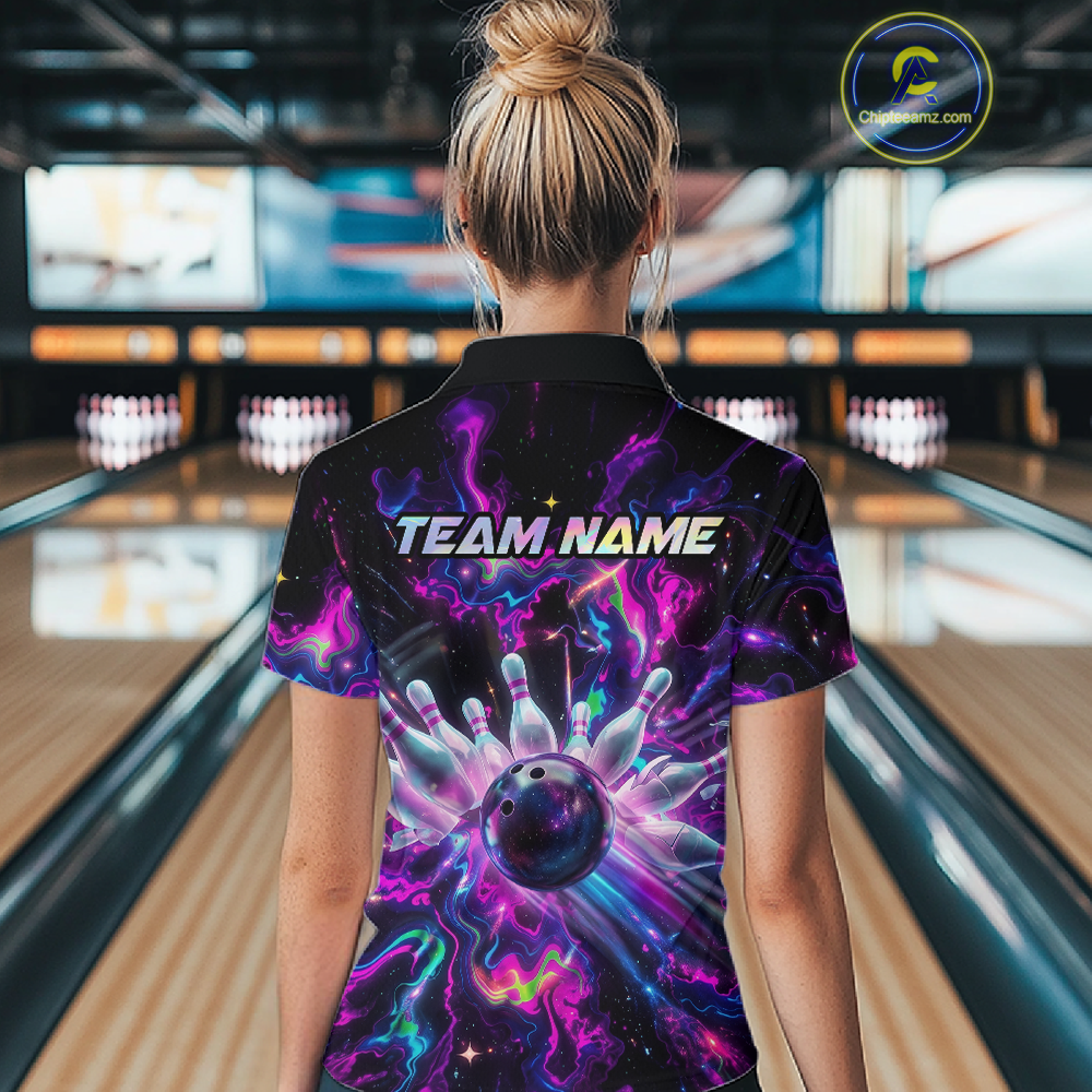 Custom Watercolor Pink Purple Bowling Jersey for Women Bowling Team Shirts Polo & 1/4 Zip HNT268
