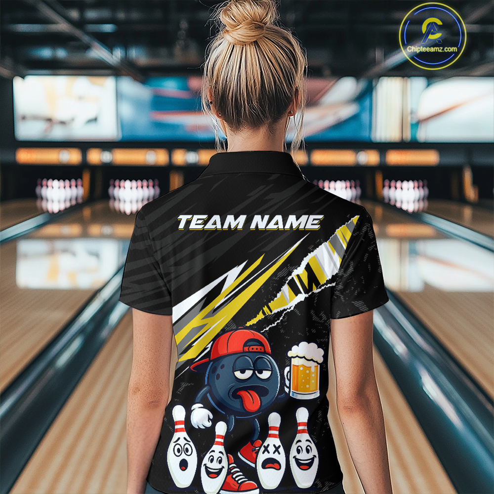 Custom Yellow Beer Bowling Jersey for Women Bowling Team Shirts Bowling Uniform Polo & 1/4 Zip HNT133