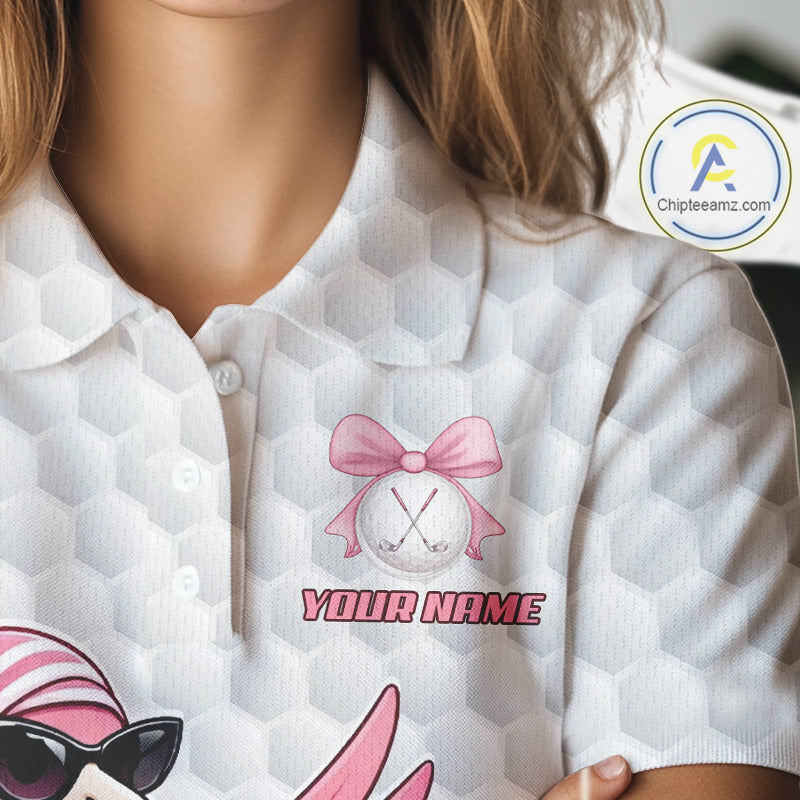 Pink Flamingo Golf Shirt For Women, Funny Leopard Patten Golf Polo Shirt, Ladies Golf Outfit For Team NHT732
