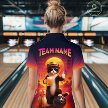 Load image into Gallery viewer, Custom Beer Cat Retro Bowling Shirt for Women Cat Funny Beer Bowling Team Jersey Polo &amp;1/4 Zip HNT275