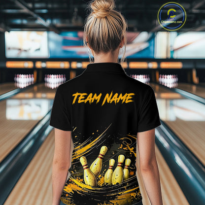 Custom Black & Gold Bowling Shirt for Women Bowling Team Jersey Bowling Outfit Polo & Quarter-Zip QZT988