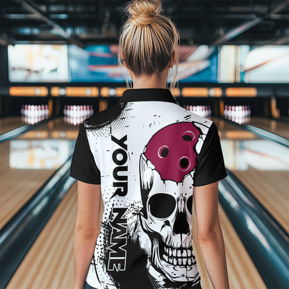 Personalized Bowling Shirt Skull Bowling Team Jersey Polo Shirt for Women QZT275