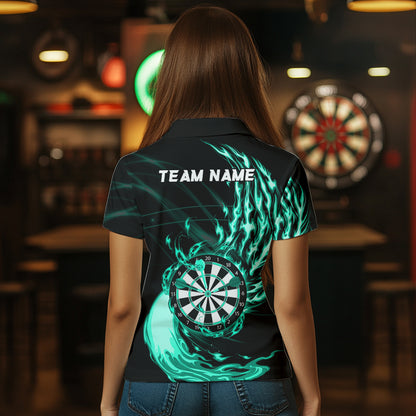Turquoise Fire Flame Dartboard Darts Polo & Quarter Zip Custom Dart Shirts For Women Dart Jerseys TDM3739