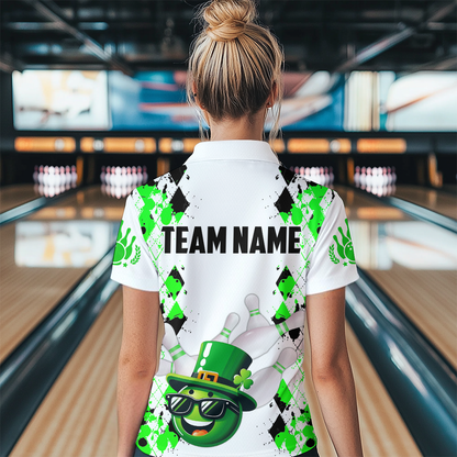 Custom Green Funny Bowling Shirt St Patrick Day Bowling Polo Team Jersey Unisex QZT620