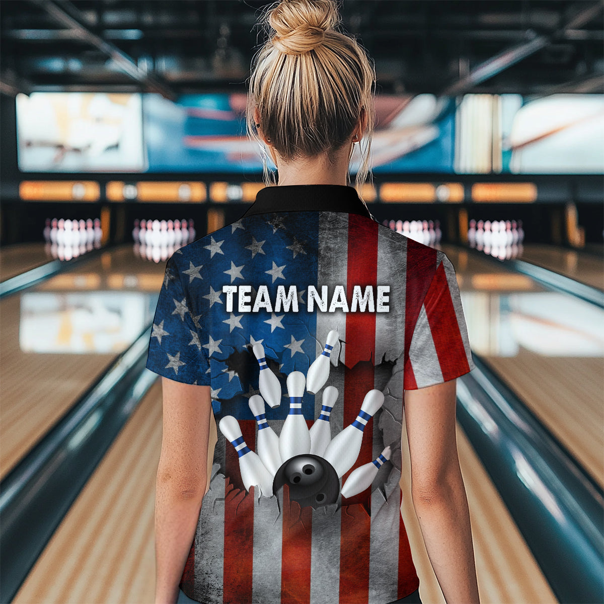 Custom American Flag Bowling Shirts for Men and Women Patriotic Bowling Polo& 1/4 Zip MBL54