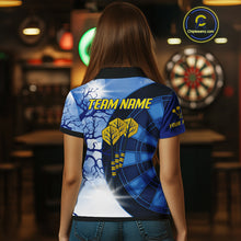 Load image into Gallery viewer, Blue Dartboard &amp; Yellow Dart Arrows Women's Dart Shirt - Custom Name For Darts Jersey NYN0444