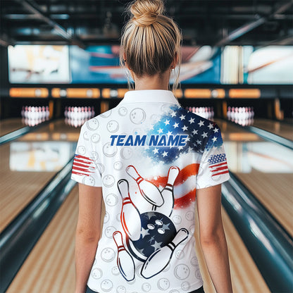 American Bowling Shirt Patriotic Bowling Shirts for Men Women Bowling Polo 1/4 Zip Shirt MBL26