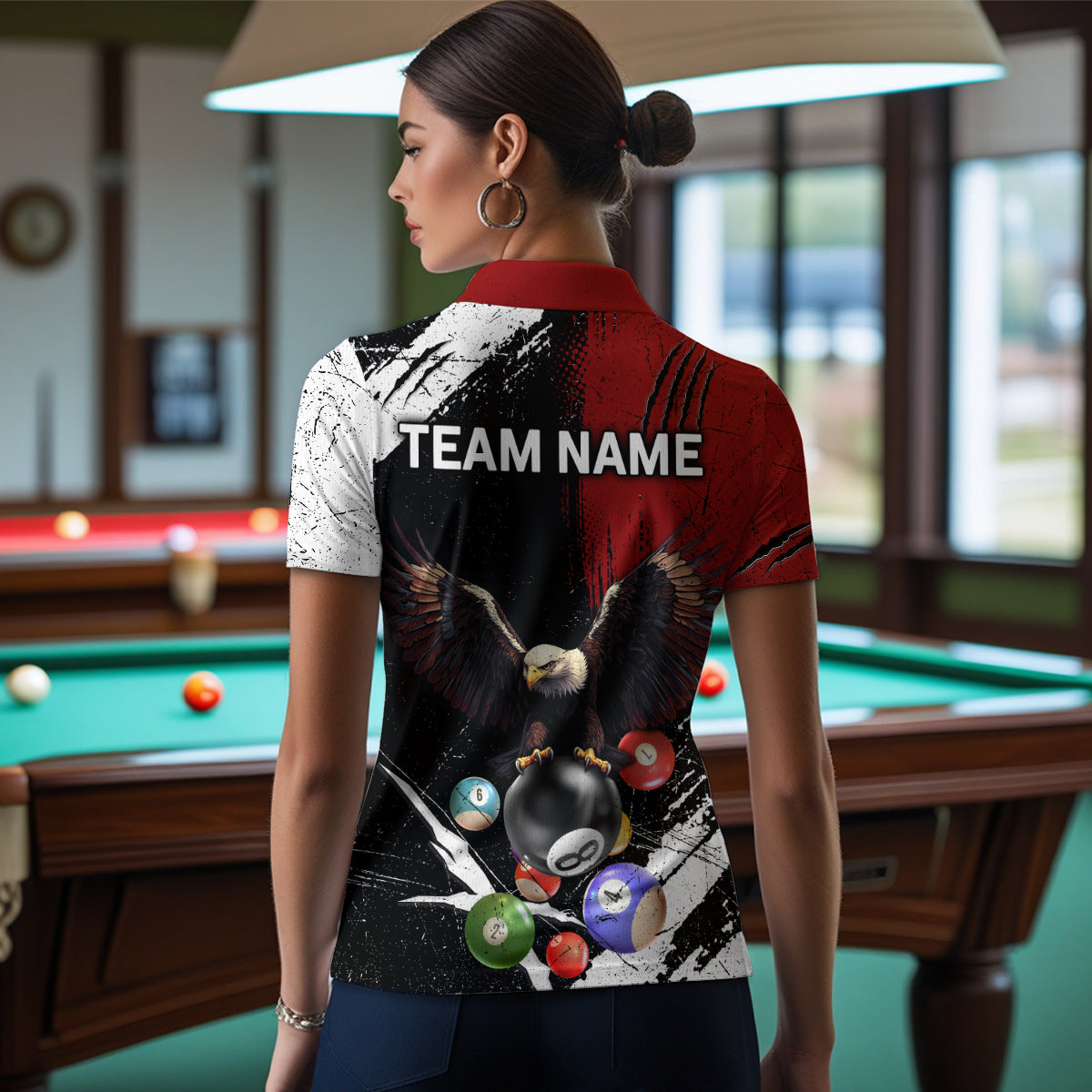 Eagle Custom Red Billiard Team Shirts For Women Bowling League Polo & 1/4 Zip Shirt NNT20