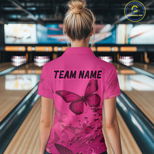 Load image into Gallery viewer, Pink Butterflies Bowling Shirts for Women Men Team Custom Bowling Polo and 1/4 Zip MBL121