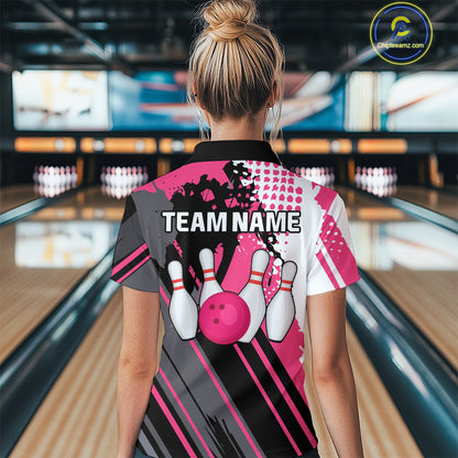 Custom Pink Bowling Shirts for Men Women Team Bowling Polo and Quarter Zip MBL104