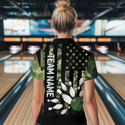 Personalized Camouflage Bowling Shirt for Men Women American Flag Polo Bowling Team Jersey QZT678