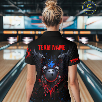 Custom Eagle Skull Bowling Women Shirts Bowling Uniform Polo & 1/4 Zip Bowling Team Jerseys HNT102