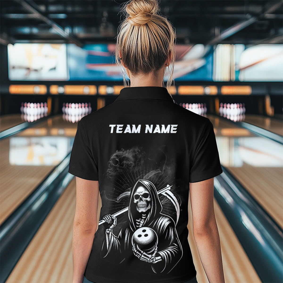 Custom Bowling Shirt Skull Bowling 1/4 Zip Shirt for Women Bowling Team League QZT299