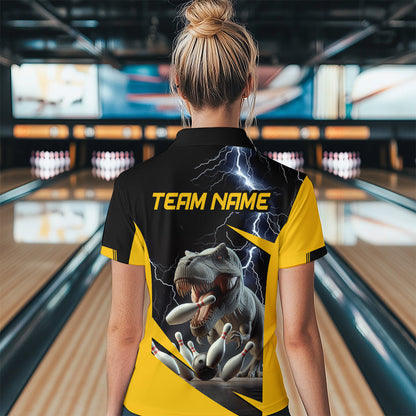 Yellow & Black Thunder Bowling Shirts Custom Bowling Polo Jersey for Men Women QZT669