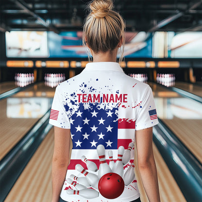 Patriotic Bowling Shirt Custom American Flag Bowling Shirts for Women Men Polo&1/4 Zip MBL07