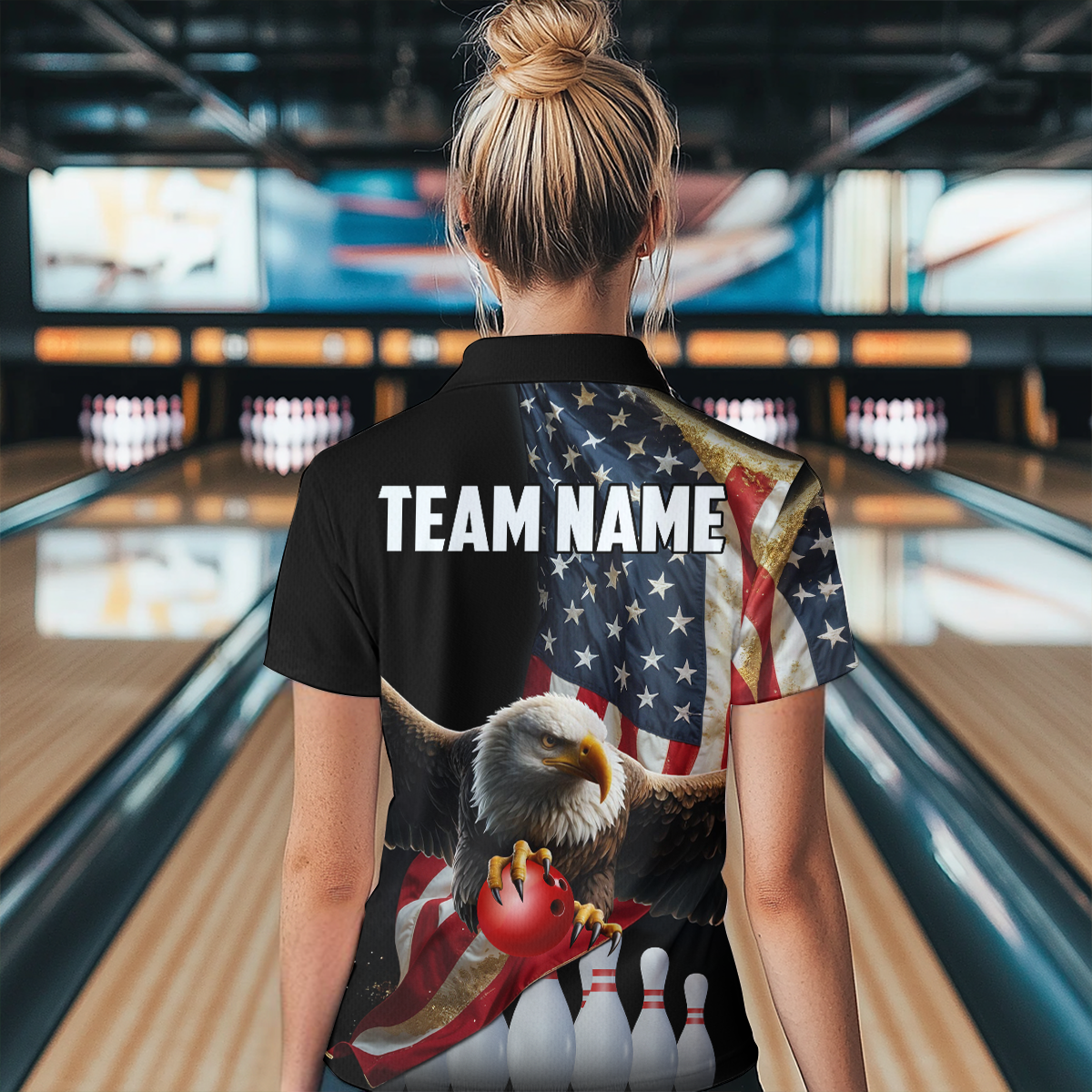 Custom Eagle Bowling Team Jersey American Bowling Polo Shirt for Men Women QZT636
