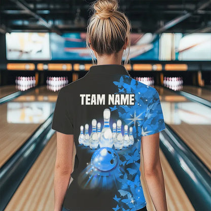 Blue Butterfly Bowling Polo Shirts For Men Women Custom Bowling Jersey Team BDT505