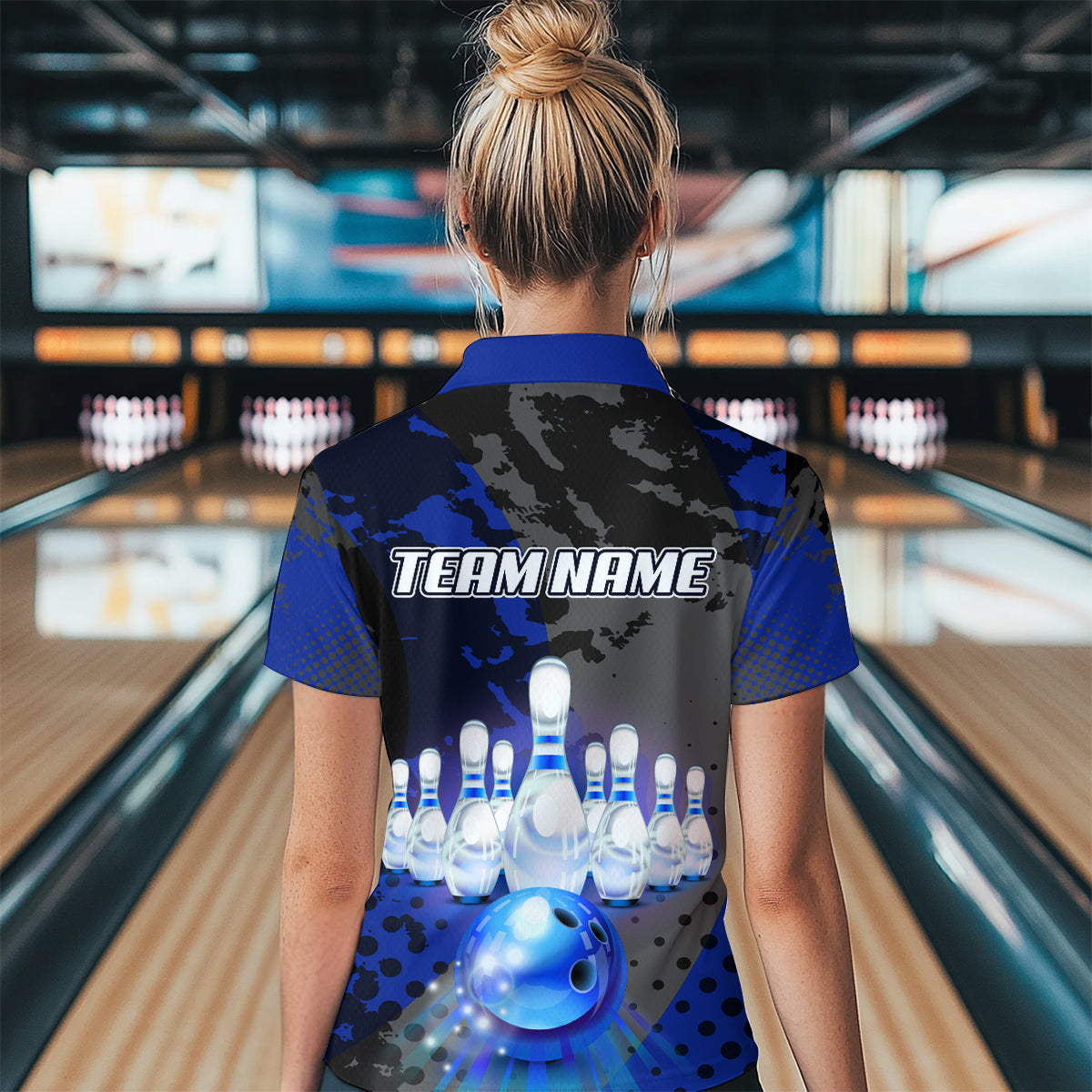 Fire Bowling Shirt Custom Blue Bowling Jersey for Men Women with Team Name MBL63