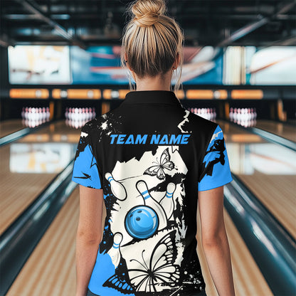 Custom Blue Butterflies Bowling Shirt for Men Women Team Bowling Polo&Quater Zip MBL76