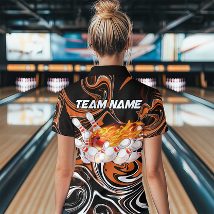 Custom Flame Bowling Shirt Orange Polo Bowling Shirt Unisex Bowling Outfits QZT602