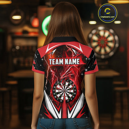 Red Darts Jerseys Custom Thunder Lightning Dragon Dart Shirt Team Polo & Quarter Zip For Women TDM4315