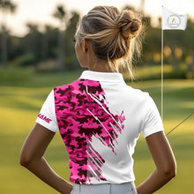 Load image into Gallery viewer, Personalized Women golf polo shirts custom white and pink camo ladies golf apparel, golfing gifts NQS10335