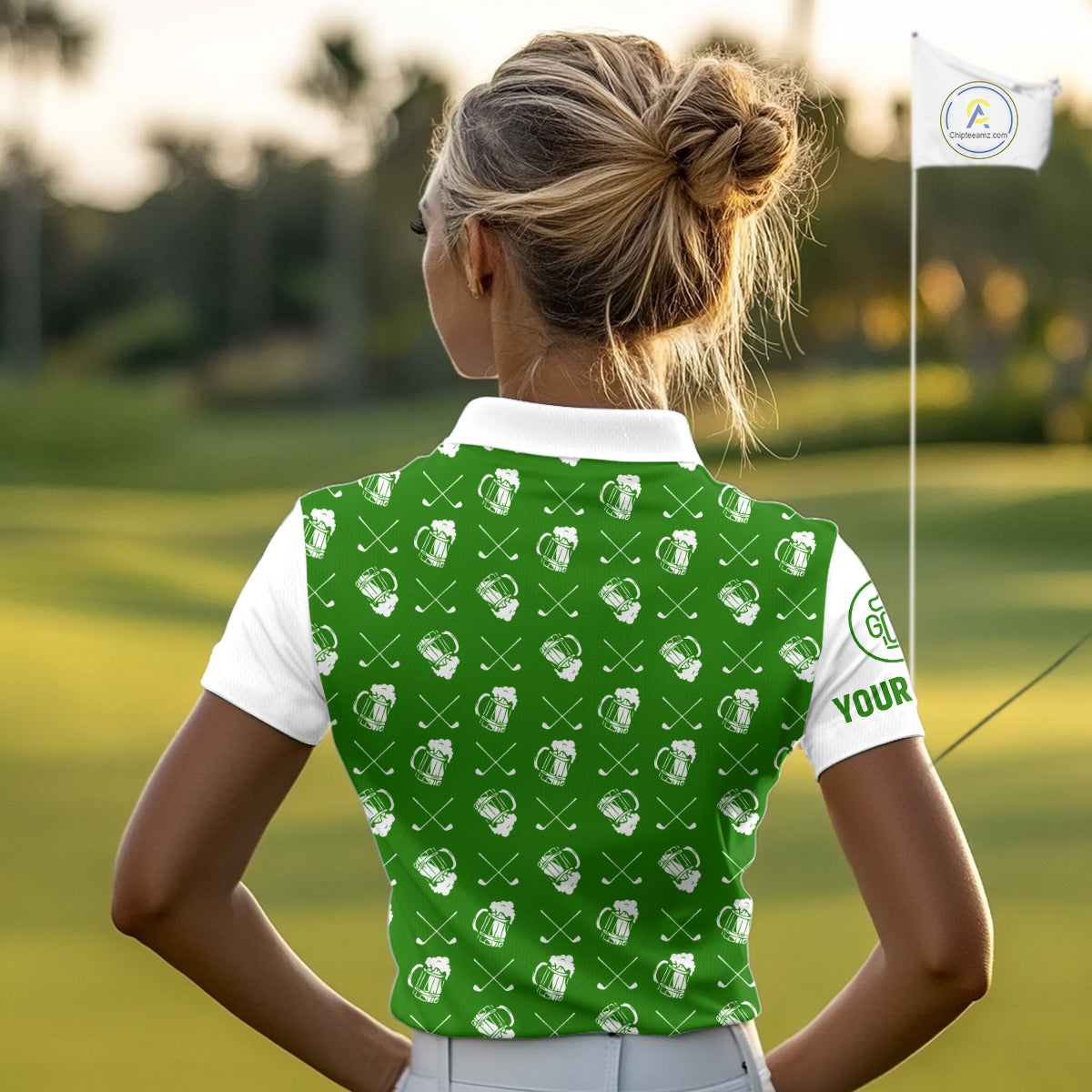 Green and white golf pattern Women Golf polo shirts custom name golf beer outfit ladies golf clothes NQS9861