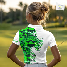 Load image into Gallery viewer, Personalized Women golf polo shirts custom white and green camo ladies golf apparel, golfing gifts NQS10334