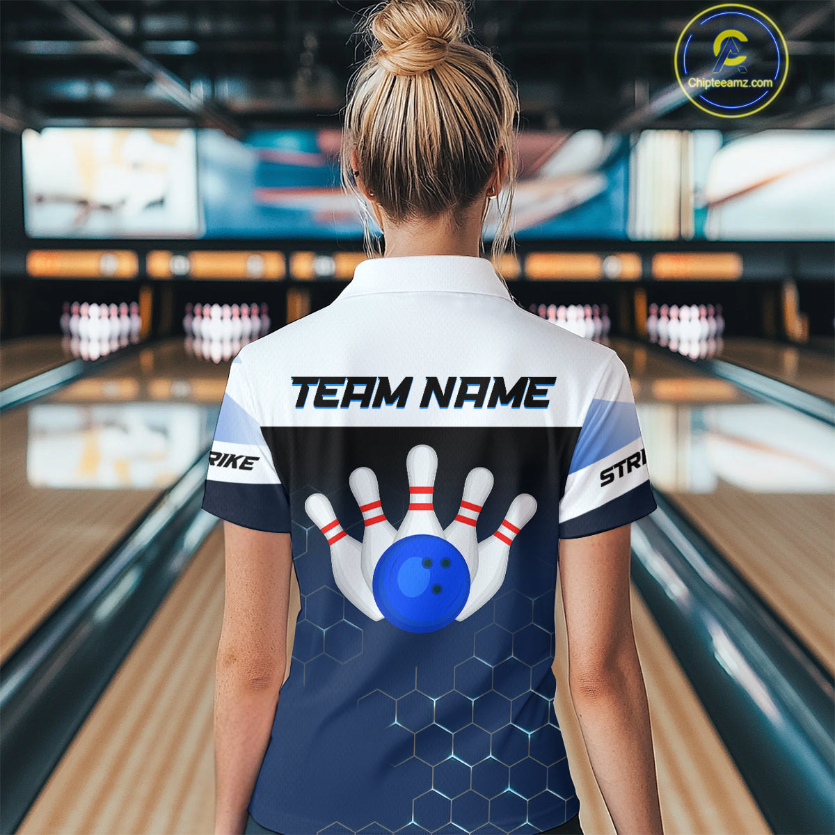 White and Blue Bowling Shirts for Men Women Team Custom Bowling Polo & Quarter Zip MBL105