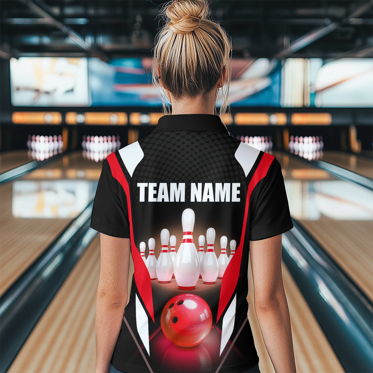 Red Bowling Shirt for Men and Women Bowling Jersey with Team Bowling Polo & 1/4 Zip MBL42