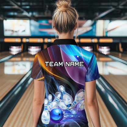 Custom Galaxy Bowling Jersey for Women Bowling Team Shirts Bowling Uniform Polo & 1/4 Zip  HNT157