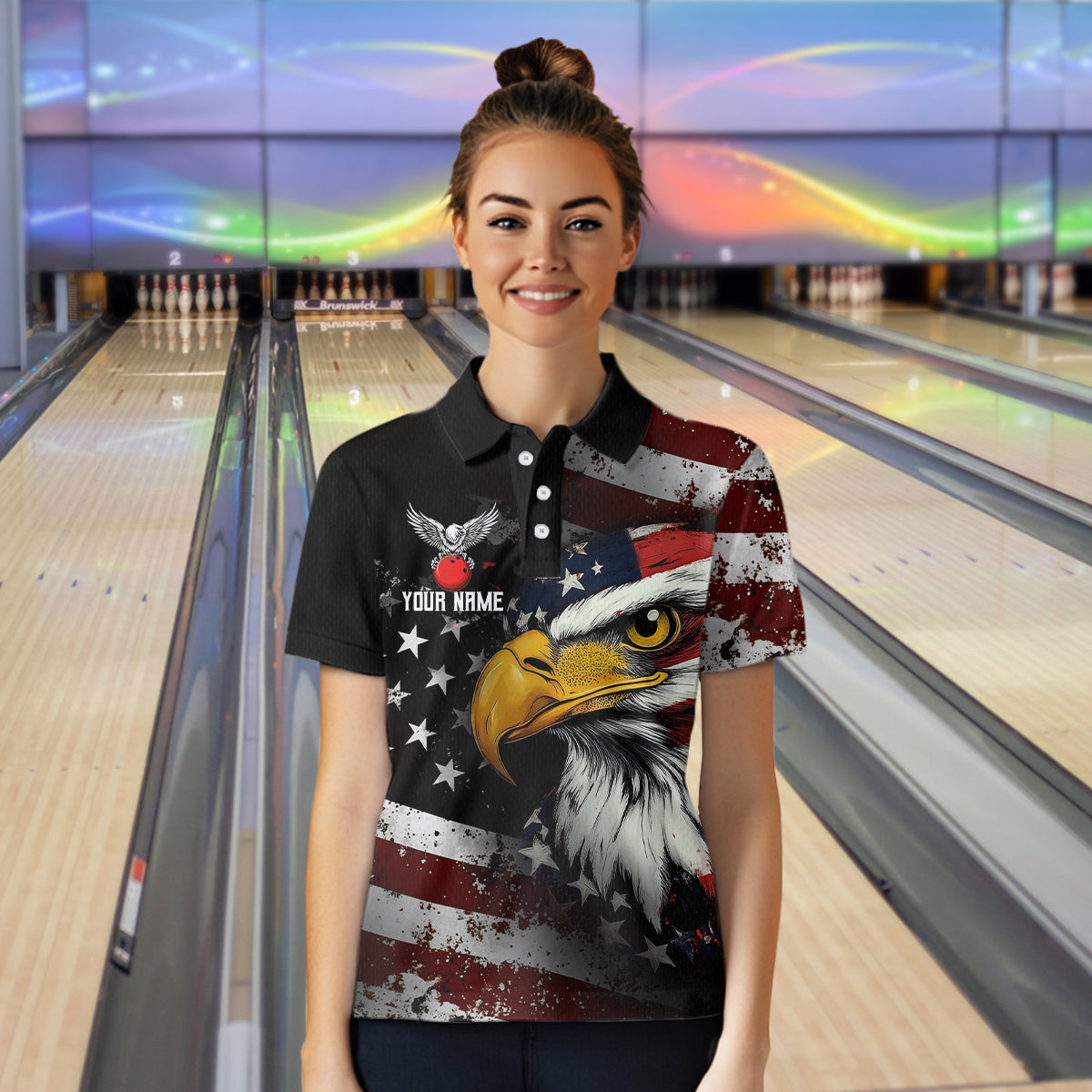 Custom US Eagle Bowling Jersey for Women Bowling Team Shirts Bowling Uniform Polo & 1/4 Zip HNT160