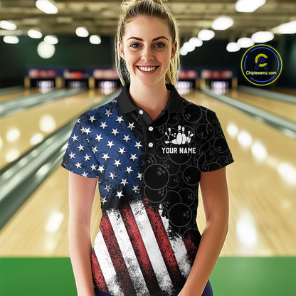 Personalized American Bowling Shirt Polo Bowling Jersey Patriotic Bowling Outfit QZT684