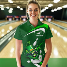 Load image into Gallery viewer, Custom Green St Patrick Day Bowling Shirt Lucky Funny Polo Bowling Jersey QZT623