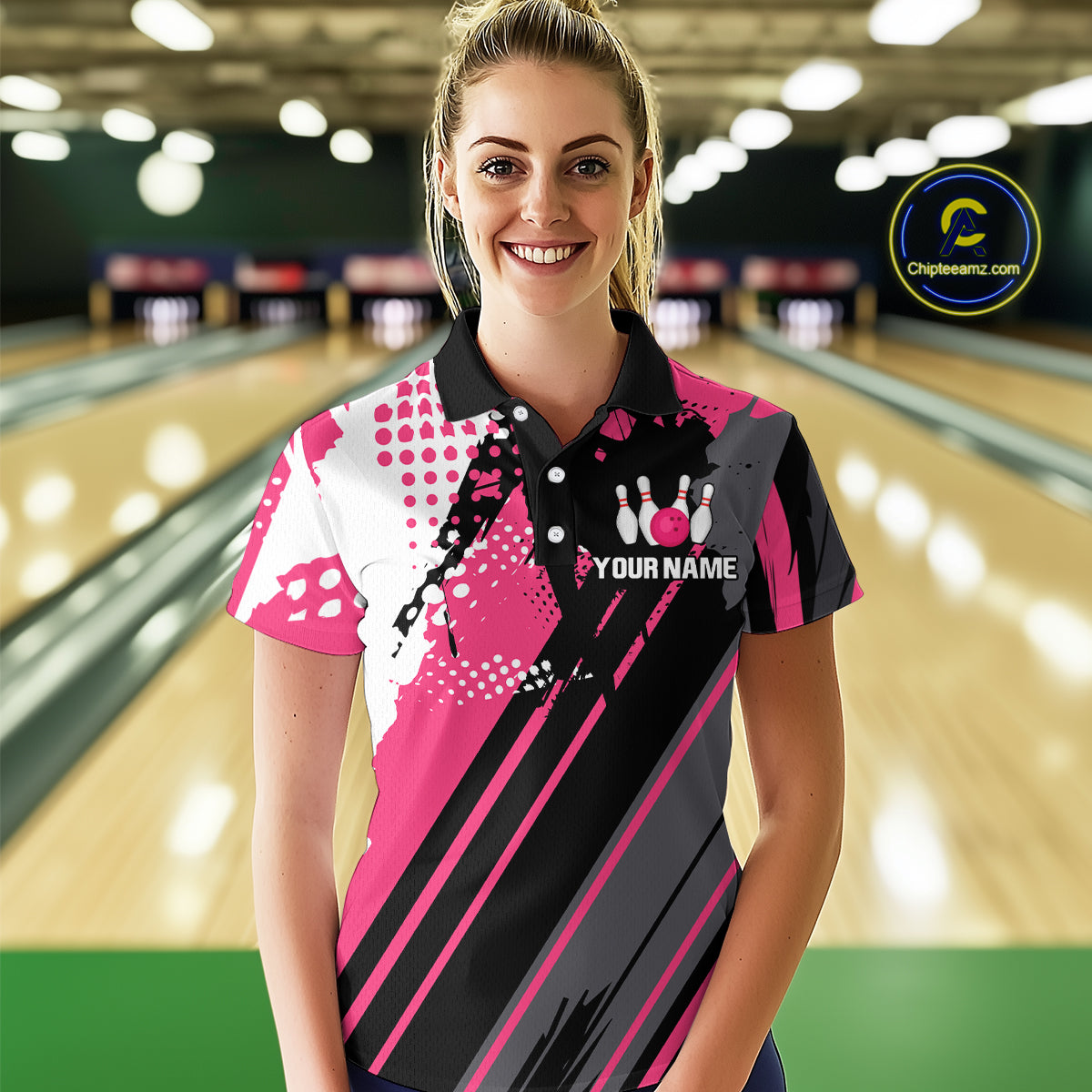 Custom Pink Bowling Shirts for Men Women Team Bowling Polo and Quarter Zip MBL104