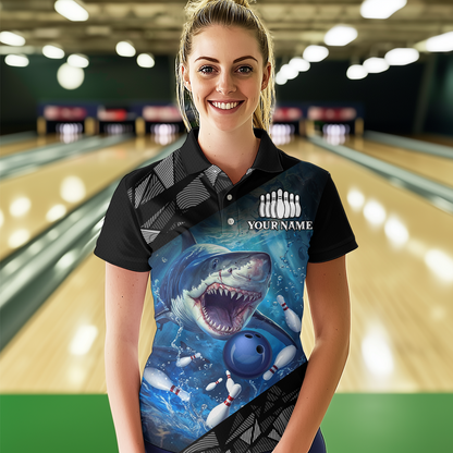 Custom Shark Bowling League Shirts For Women, Personalized Bowling Team Jerseys Polo & Quarter-Zip HNT36