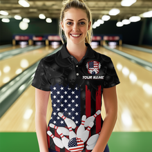 Load image into Gallery viewer, Custom American Flag Bowling Shirts for Men Women Patriotic Bowling Polo &amp; 1/4 Zip MBL03