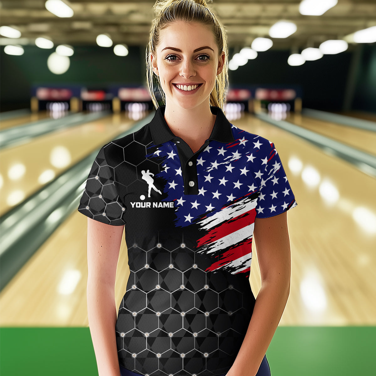 American Flag Bowling Shirts for Men Women Patriotic Bowling Jersey Polo&1/4 Zip Shirt MBL09